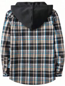 Hombres Camisa con estampado de cuadros con cordón con capucha sin camiseta - Multicolor - Ver 2