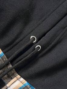 Hombres Camisa con estampado de cuadros con cordón con capucha sin camiseta - Multicolor - Ver 3