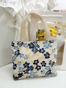 Letter Patch Square Bag Flower Pattern Double Handle For Daily - Multicolor - View 5