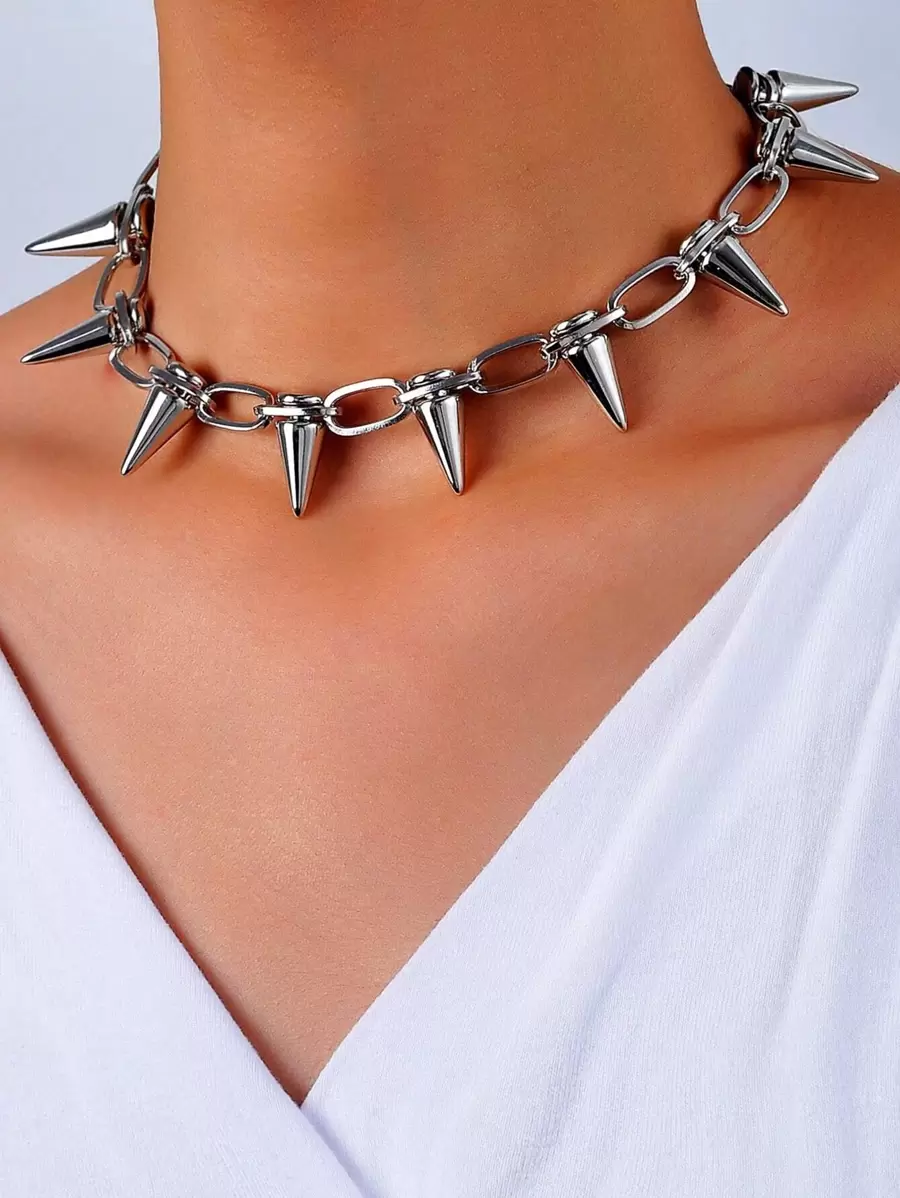 1入組時尚創意多用途圓錐造型頸鏈禮品適合女士和女孩 - 銀色 - 查看 1