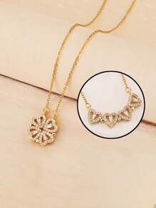 1 Thời Trang Đính Đá Cubic Zirconia Cỏ Ba Lá Mặt Dây Chuyền Vòng Cổ Cho Nữ Làm Quà Tặng - Vàng - Xem 2