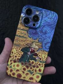 夏季向日葵油畫全覆蓋手機殼,硬質膜殼,適用於 Iphone15/15plus/15pro/15promax - 彩色 - 查看 2