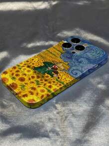 夏季向日葵油畫全覆蓋手機殼,硬質膜殼,適用於 Iphone15/15plus/15pro/15promax - 彩色 - 查看 3