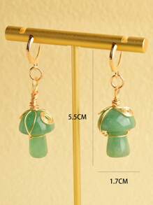 1對石頭和銅綫包裹蘑菇耳墜適合女士復古和時尚 - 綠色 - 查看 3