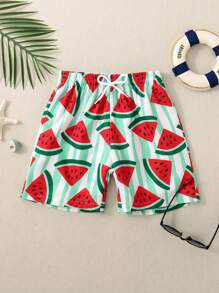 Pantalones cortos de verano para joven con estampado de sandía y cordón ajustable