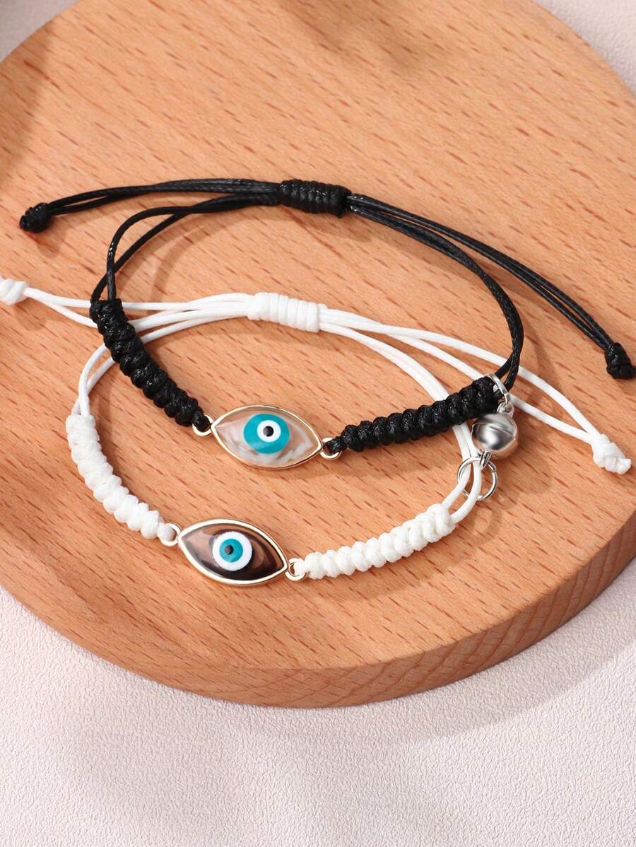 2 cái/bộ Vòng tay dây nam châm trang trí mắt đôi - Đen và trắng - Xem 1