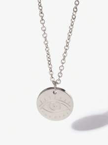 1入組眼睛細節圓形吊飾項鍊,不銹鋼首飾類 - 銀色 - 查看 3