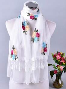 1pc Floral Embroidered Tassel Decor Scarf Elegant Floral Boho Head Scarf Bandana,Hair Band,Head Band Ideal For Dressing Up Your Look Valentine's Day Valentines