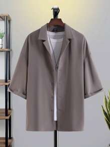 Manfinity Hypemode Camisa De Botones Holgada De Hombros Caídos Para Hombre En Color Sólido (no Se Incluye Camiseta Interior) - Caqui - Ver 1