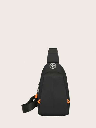 Kids Black Adjustable-strap Decor Lightweight Zipper Sling Bag