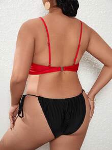 大碼前繫帶比基尼泳裝上衣 - 紅色 - 查看 2