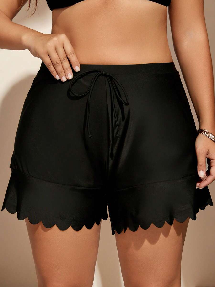 SHEIN Swim Curve 大碼貝殼邊前繫帶泳衣下裝