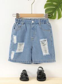 Chicos Shorts en mezclilla desgarro crudo - Lavado ligero - Ver 1