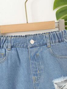 Chicos Shorts en mezclilla desgarro crudo - Lavado ligero - Ver 3