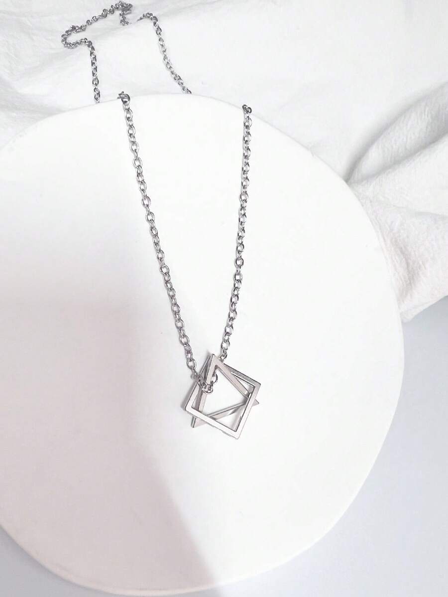 1入組時尚幾何吊墜項鍊適用於男士流行配件 - 銀色 - 查看 1