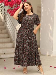 Nemidor Plus Size Bohemian Style Ditsy Floral Dress With Hidden Pockets And Ruffle Hem, Suitable For Summer Wear - Multicolor - View 5