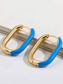 雙色圓耳環 - 藍色 - 查看 1