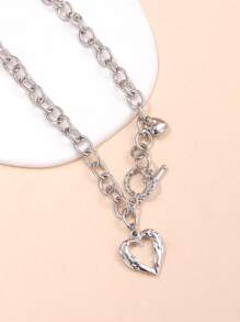 1pc Personalized Fashionable Women's Lava Heart Pendant Necklace - Silver - View 2