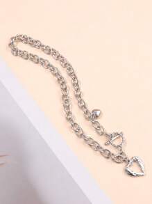 1pc Personalized Fashionable Women's Lava Heart Pendant Necklace - Silver - View 5