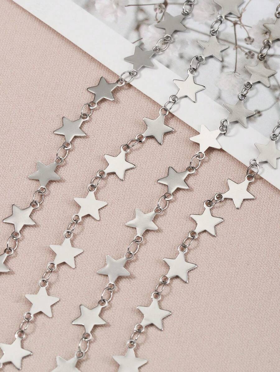 1股1M度假風格不銹鋼星星和星星圖案DIY首飾類鏈條適用於項鍊/手鍊製作 - 銀色 - 查看 1