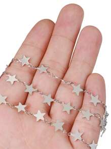 1股1M度假風格不銹鋼星星和星星圖案DIY首飾類鏈條適用於項鍊/手鍊製作 - 銀色 - 查看 3