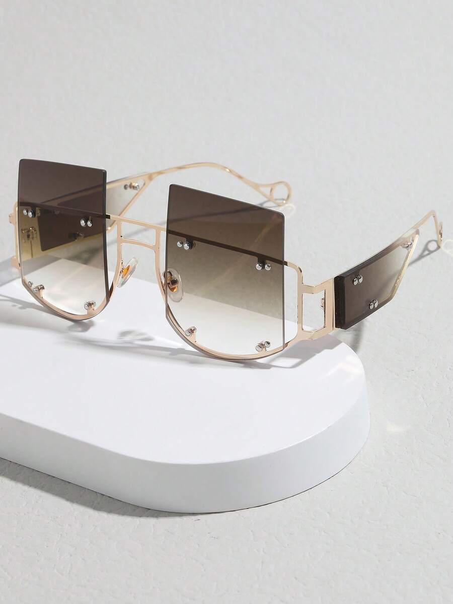 1pair Women Rivet Detail Tinted Lens Creative Sunglasses, For Party For Summer Beach Vacation,Outdoor,Travel