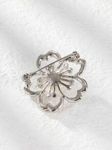 1入組合金和水鑽和人造珍珠裝飾五瓣花胸針 - 銀色 - 查看 2