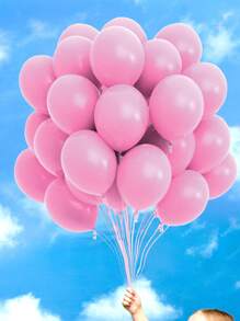 20pcs/Set Latex Balloon, Minimalist Solid Color Decorative Balloon For Party, Christmas - Pink - View 1