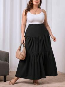 SHEIN VCAY Plus High Waist Ruffle Hem Skirt - Black - View 1