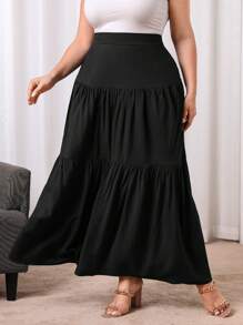 SHEIN VCAY Plus High Waist Ruffle Hem Skirt - Black - View 4