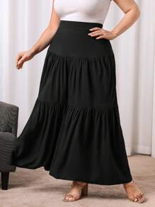 SHEIN VCAY Plus High Waist Ruffle Hem Skirt - Black - View 6