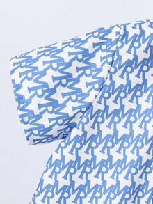 SHEIN Boys Allover Print Bow Front Shirt - Blue and White - View 4