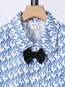 SHEIN Boys Allover Print Bow Front Shirt - Blue and White - View 5