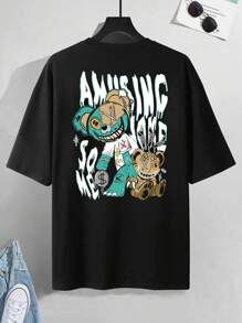 Manfinity LEGND Loose Fit Men's Cartoon & Letter Printed T-Shirt - Black - View 2