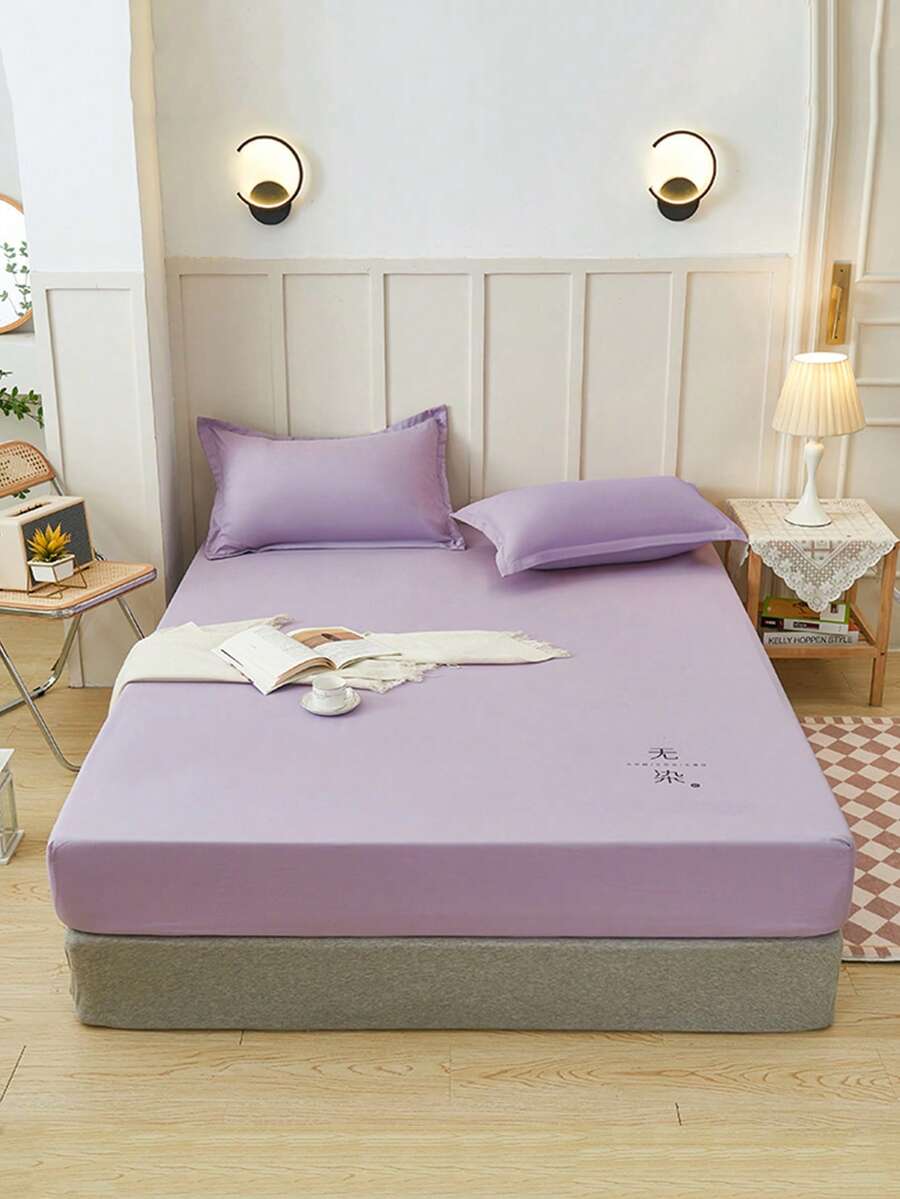 1入組漢字圖案床笠臥室現代織物床笠 - 紫色 - 查看 1