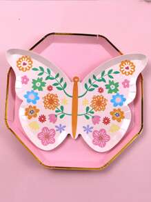 8 piezas/set Plato desechable papel desechable moderno con patrón floral en forma de mariposa para fiesta - Multicolor - Ver 1