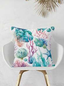 1入組珊瑚和海星印花靠墊套無填充物現代織物裝飾抱枕套適用於客廳家居裝飾 - 彩色 - 查看 1
