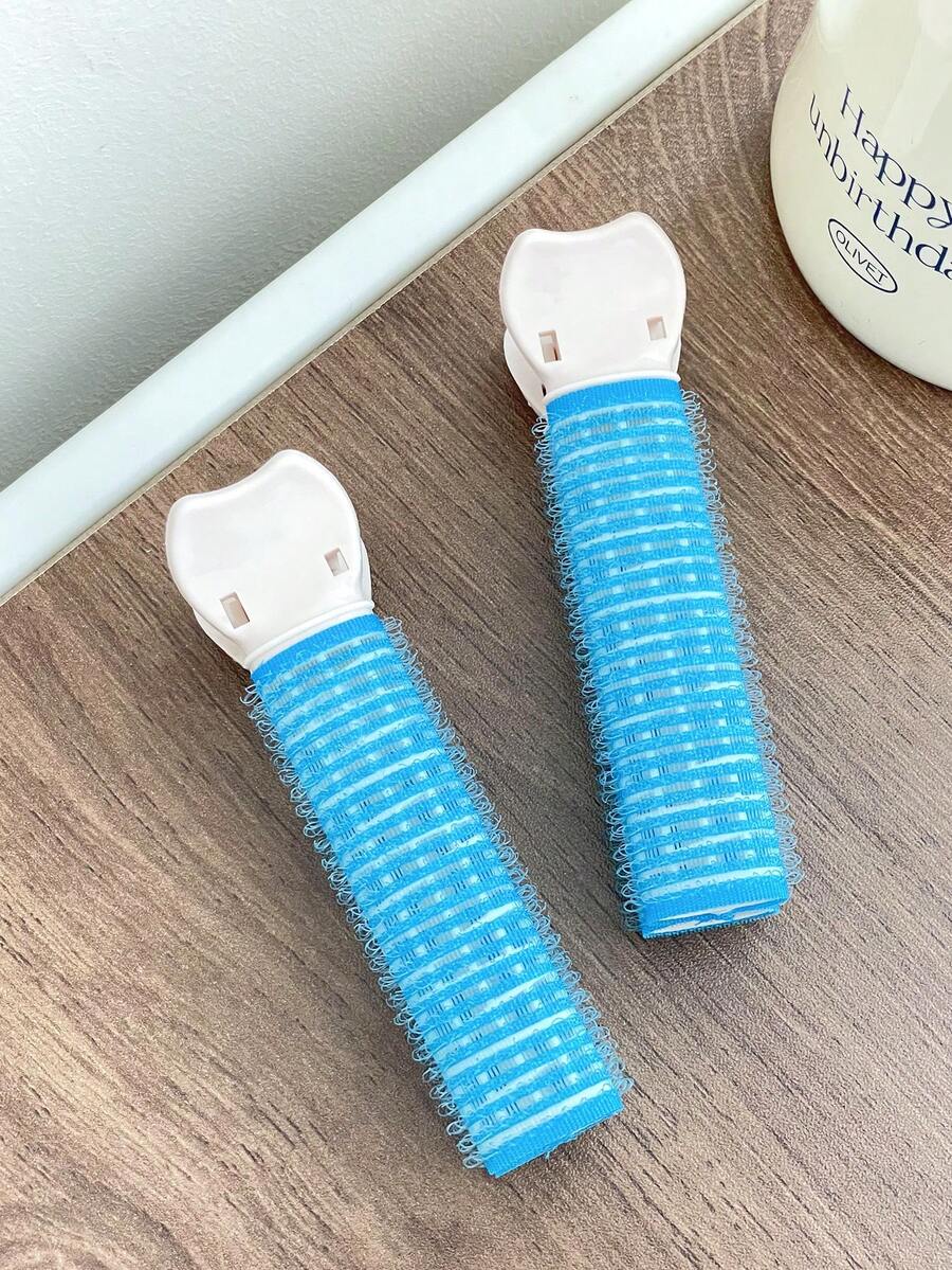 2入組女士簡約素色時尚捲髮夾用於頭髮部分造型 - 藍色 - 查看 1