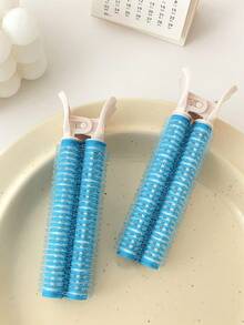 2入組女士簡約素色時尚捲髮夾用於頭髮部分造型 - 藍色 - 查看 2