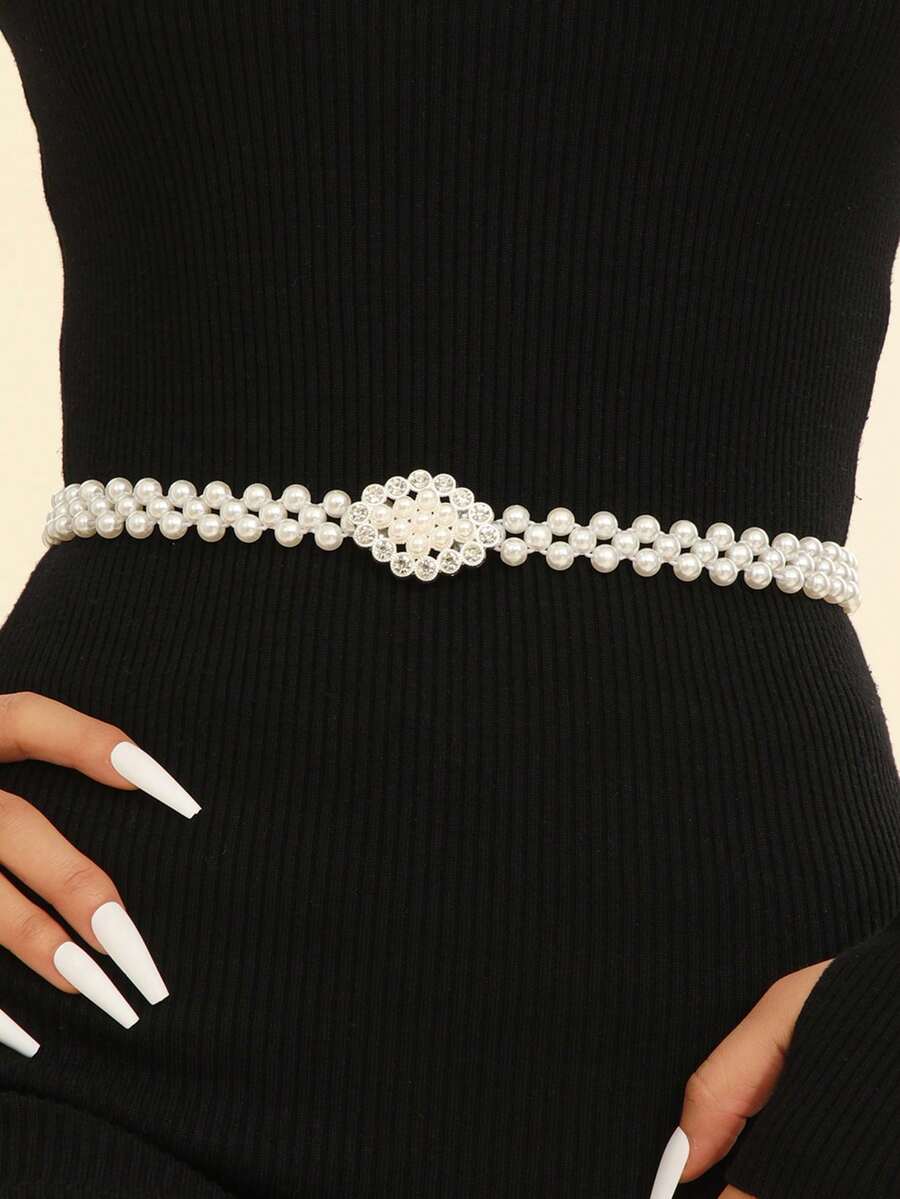 1 Nữ Ngọc Trai Giả & Kim Cương Giả Trang Trí Thắt Lưng Thời Trang Trang Trí Hàng Ngày - trắng - Xem 1