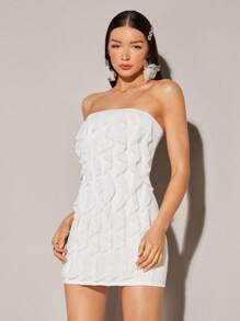 SHEIN BAE Đầm Xù màu trơn Gợi cảm - trắng - Xem 3