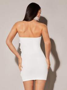 SHEIN BAE Đầm Xù màu trơn Gợi cảm - trắng - Xem 2