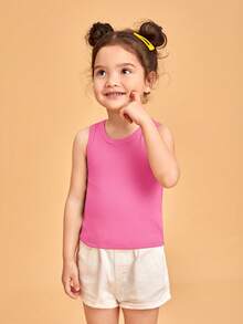 SHEIN 小女童素色條紋針織背心上衣 - 粉色 - 查看 4