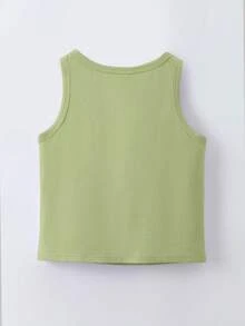 SHEIN Young Girl Solid Tank Top - Lime Green - View 2