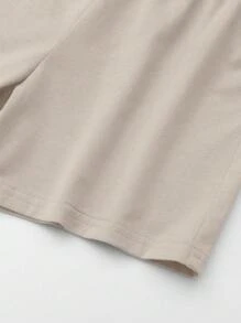 SHEIN Chàng trai trẻ Bông 100% Áo phông trơn & Quần short - Màu be - Xem 4