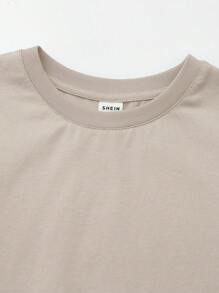 SHEIN Chàng trai trẻ Bông 100% Áo phông trơn & Quần short - Màu be - Xem 6