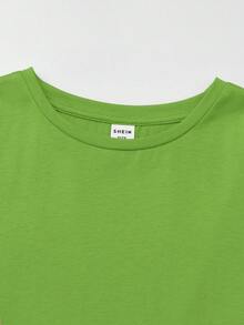 SHEIN Girls 100% Cotton Solid Smock Dress - Lime Green - View 6