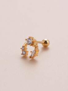 1pc Unique & Stylish Micro Inlaid Diamond Stainless Steel Cartilage Piercing Stud Earring - Yellow Gold - View 2