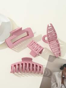 4入組女士交叉和矩形時尚髮爪適用於頭髮裝飾用品 - 珊瑚粉 - 查看 3