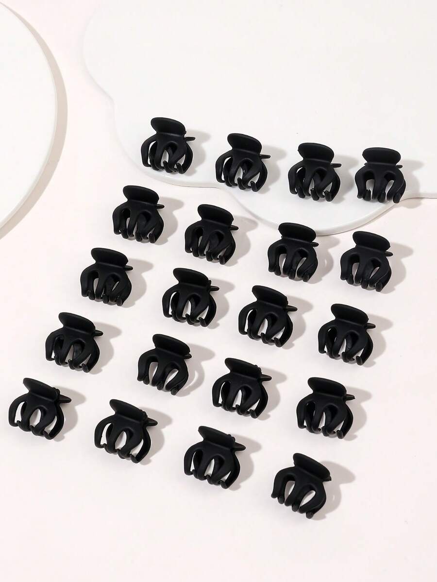 20入組女士素色休閒髮爪適用於日常 - 黑色 - 查看 1